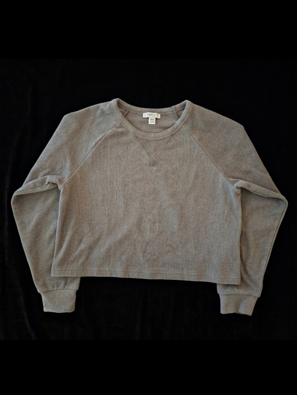 J Crew Crewcuts Girls Gray Rib Cropped Long-Sleeve Sweatshirt Raglan Top M 8-9